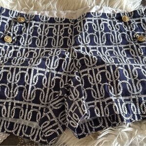 J Crew Navy and White Nautical Patterned Women Shorts with gold buttons